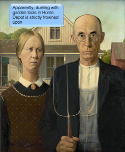 ifpaintingscouldtext:  Grant Wood | American Gothic | 1930 