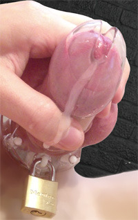 chastityliving:  latexmodelboy:  Locked and dripping   Follow http://chastityliving.tumblr.com/ Check