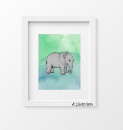canvaspaintings:  Baby Elephant Watercolor Art Print, Nursery