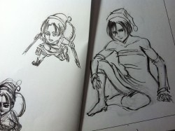 cuppy-face:  Levi and Mikasa sketches by Hajime Isayama. http://blog.livedoor.jp/isayamahazime/archives/7610143.html