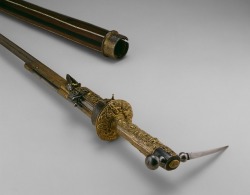 historyarchaeologyartefacts:  Combination Walking Stick-Hammer-Sword-Wheellock
