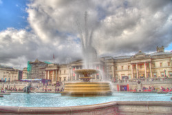 throughthenakedlens:  Trafalgar Square Fountains, London.Multiple