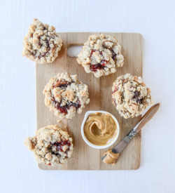 boozybakerr:  Peanut Butter and jelly Crumb Muffins 