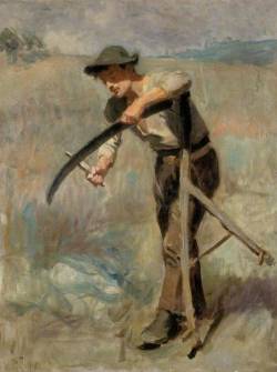 Ralph Hedley (English, 1848-1913), Sharpening the Scythe, 1897.