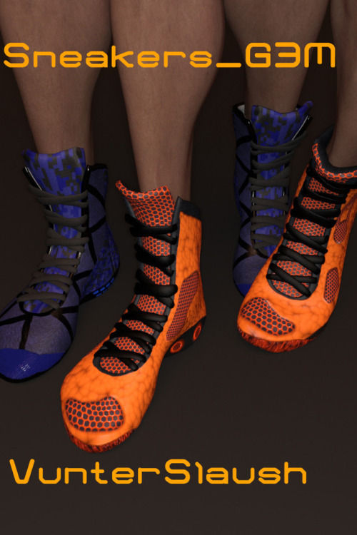 Vunter Slaush has created some brand new Sneakers for your Genesis 3 Male Characters! They come with 3 different materials and 3 adjust morph  and compatible with Daz Studio 4.8 ! Check the link for more examples! Sneaker G3M  http://renderoti.ca/Sneaker-