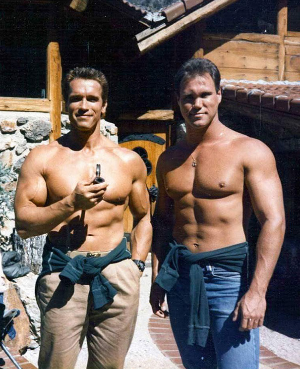 Arnold Schwarzenegger With His Stunt Double Peter KentArnold