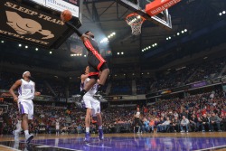 nba:  LeBron James of the Miami Heat dunks the ball against the