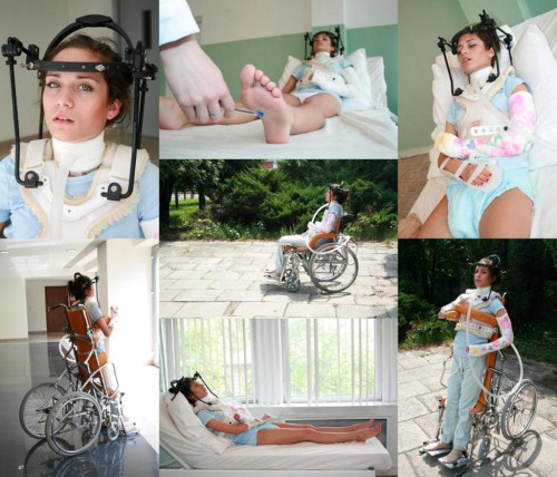 Sexy Women in orthopedic braces  (Medical Fetish & Bondage)from http://www.bracedlife.comtags: KAFOs, woman in crutches, paraplegic pretender wheelchair, LLC, Minverva Neck Brace
