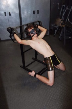 masterboibinder:  rubberlycra:  http://rubberlycra.tumblr.com  Looks like a cocky pup is all prepared for some serious training and punishing discipline! He probably shouldn’t have been trying to jack off his horny dick without his Trainer’s permission…