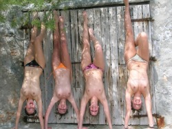 minimilkers:  Upside down, topless and happy