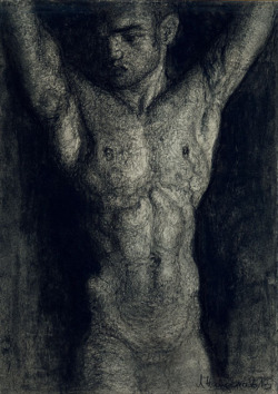 by the Bulgarian painter Lyubomir Naydenov, charcoal on paper,