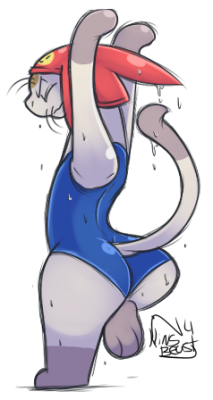 the-big-bad-wolf-art:  Meow in a swimsuit, a very skin tight swimsuit. 