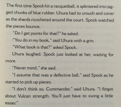 trekbooks:  Spock and Uhura have a racketball date