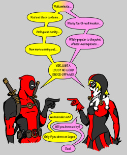 angrygeeks:  Deadpool and Harley by AnotherMark   Shenanigans