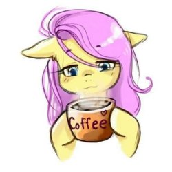 cocoa-bean-loves-fluttershy:fluttershy drinking coffee  by ajejohn