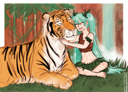 Jungle girl AU Miku and her bestie 4 lyfe/caretaker Mohan the