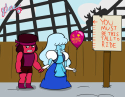 Short Red Gem is mad cause she can’t ride the roller coaster.I