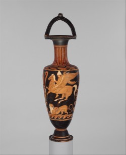 via-appia:  Terracotta bail-amphora (jar), Bellerophon and the