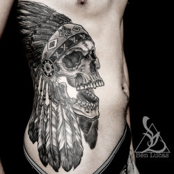 tattoos-org:  Indian Headdress Skull Tattoo by Ben Lucas Show