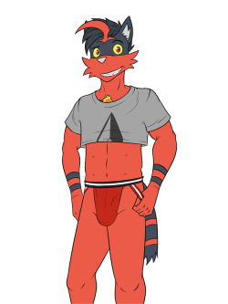 Lucas in a jock/crop top combo