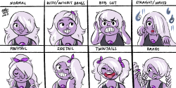 cinnamintcherry:  Amethyst with different hairstyles! Here’s