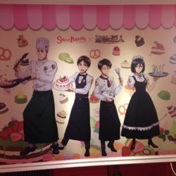 Chefs Erwin, Eren, Levi, & Mikasa for the Sweets Paradise