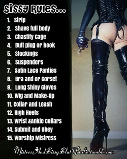 mistressandsissyslutnatalie:The standard list every Sissy should