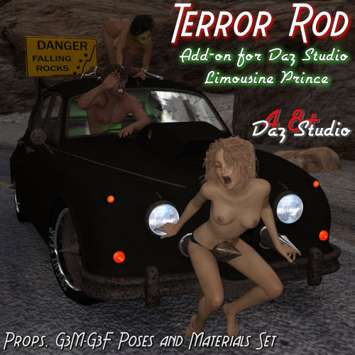  Terror  Rod is a material preset, props and pose package for Daz Studio’s  Limousine Prince, Genesis 3 Male and Genesis 3 Female. The package  provides render support for both Iray and 3Delight. Included in the package are material presets for