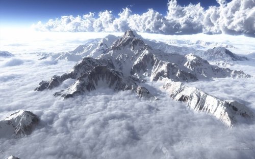 Where immortals dwell (flying over the cloud-enshrouded Himalayas)