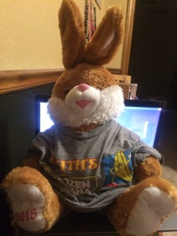 Meet hop! I dressed him up in daddy’s tshirt. I cuddle with