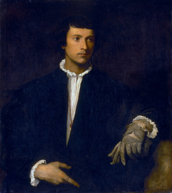 artist-titian: Man with a Glove, Titian Medium: oil,canvas 