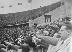 ifthisisaman:  German citizens saluting Adolf Hitler at the opening