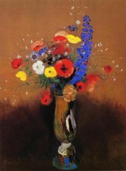 artist-redon:  Wild flowers in a Long-necked Vase, Odilon RedonMedium: