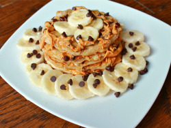 tessredefin-ed:  Banana Bread pancakes layered and drizzled with