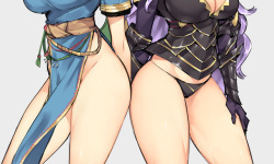 ambris-waifu-hoard: gebdraws: Thighs of the recent voting gauntlet.