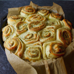 lustingfood:  Pull Apart Bread with Sage Walnut Pesto and Provolone