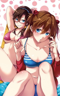 prittw:  bikini cleavage makinami mari illustrious megane neon