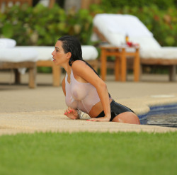 toplessbeachcelebs:  Kim Kardashian (TV Star) in a see-through