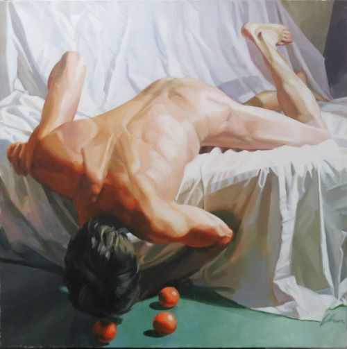 grundoonmgnx:  Gabor Gozon (French) Untitled (Nude with Oranges),