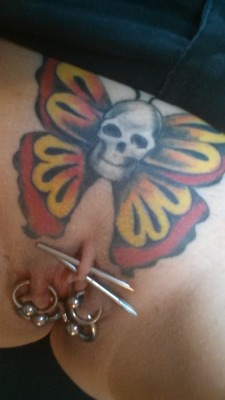 pussymodsgaloreShe has four inner labia piercings with rings,