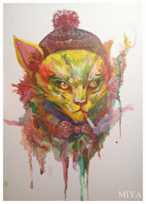 “Bad Cat” Acrylic. Nothing serious yet, just having fun with paints. 