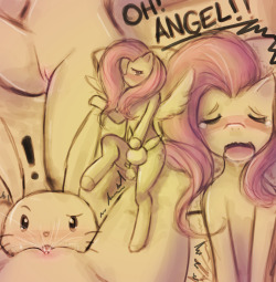 nsfwneko:  fluttershy and angel.  which of the main 6 should