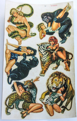 Vintage pin-up waterslide decals of pin-up jungle girls Made