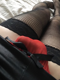 plikespanties:  MiniSkirt &amp; Fishnets  I took a few pics in my miniskirt today. Hope you like my Sheer Red Mesh Thong.  I wore these panties for one of my first ever posts so was feeling nostalgic as I took these picsâ€¦â€¦.&amp; horny of course!