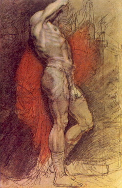 Standing sitter on the background of red drapery, 1802, Orest