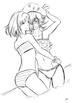 iroiroriro:Quick sketch of the Seragaki twins at the beach! It’d