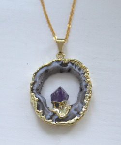  Gold Dipped Geode Slice Necklace  