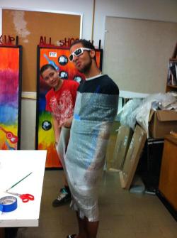 kankristhighhighs:  In art class my friend rolled himself in