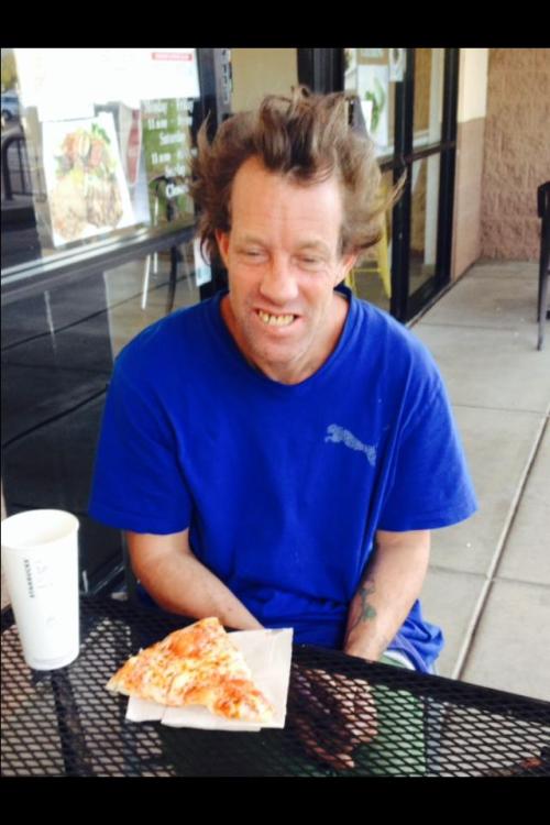 neon-taco:edmbuddha:This is my homeless friend, Sean. My children and I have known him for several years and taken him food, clothes, and blankets. Sean is Special Needs. He canâ€™tread or write and sounds like an 8 year old child when he talks. He recent
