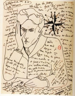 preciousandfregilethings:  Self-Portrait by Jean Cocteau in a